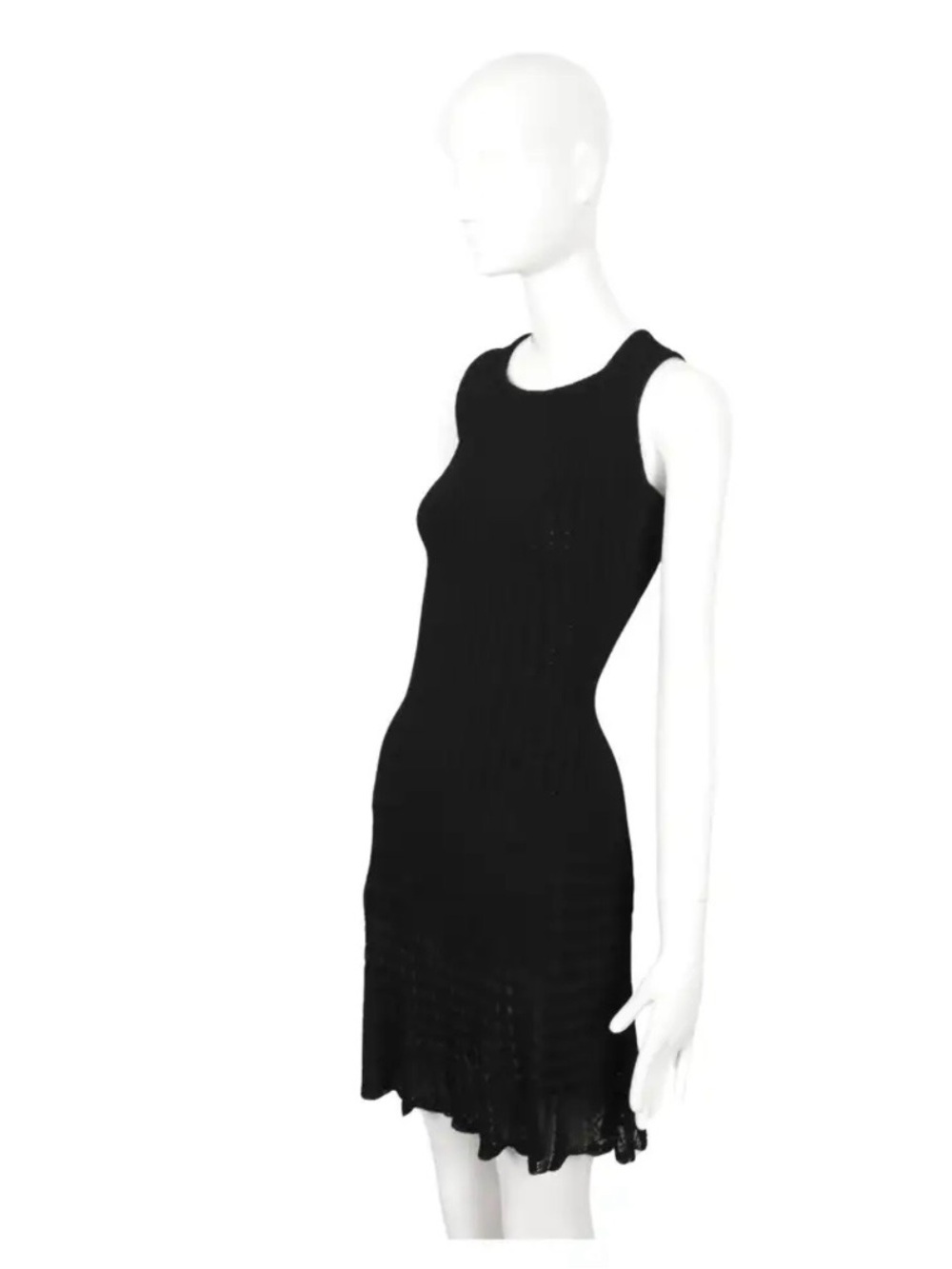 Alaïa Sculptural Black Ribbed Knit Dress with Textured Ruffle Skirt Large